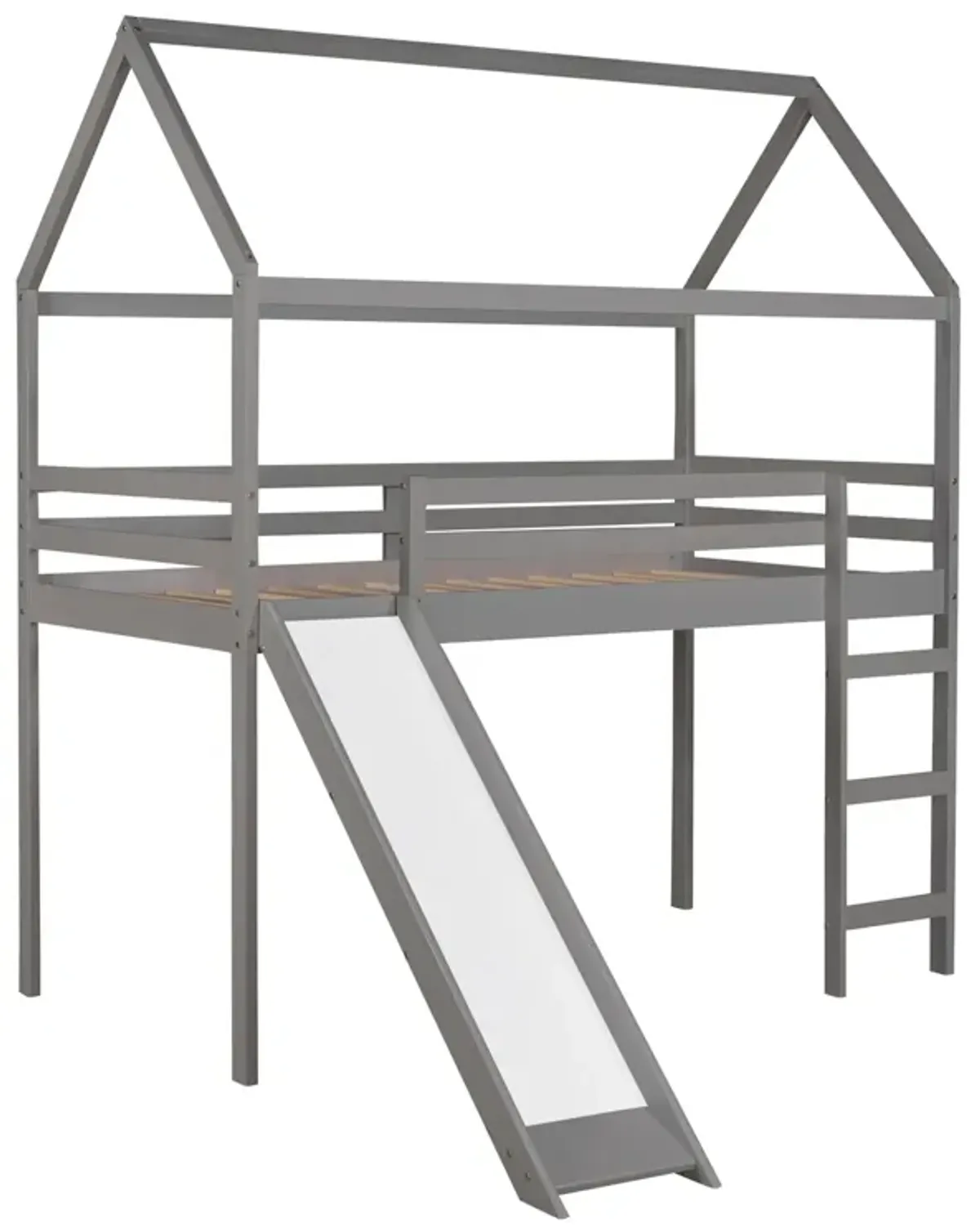 Twin Loft Bed with Slide, House Bed with Slide