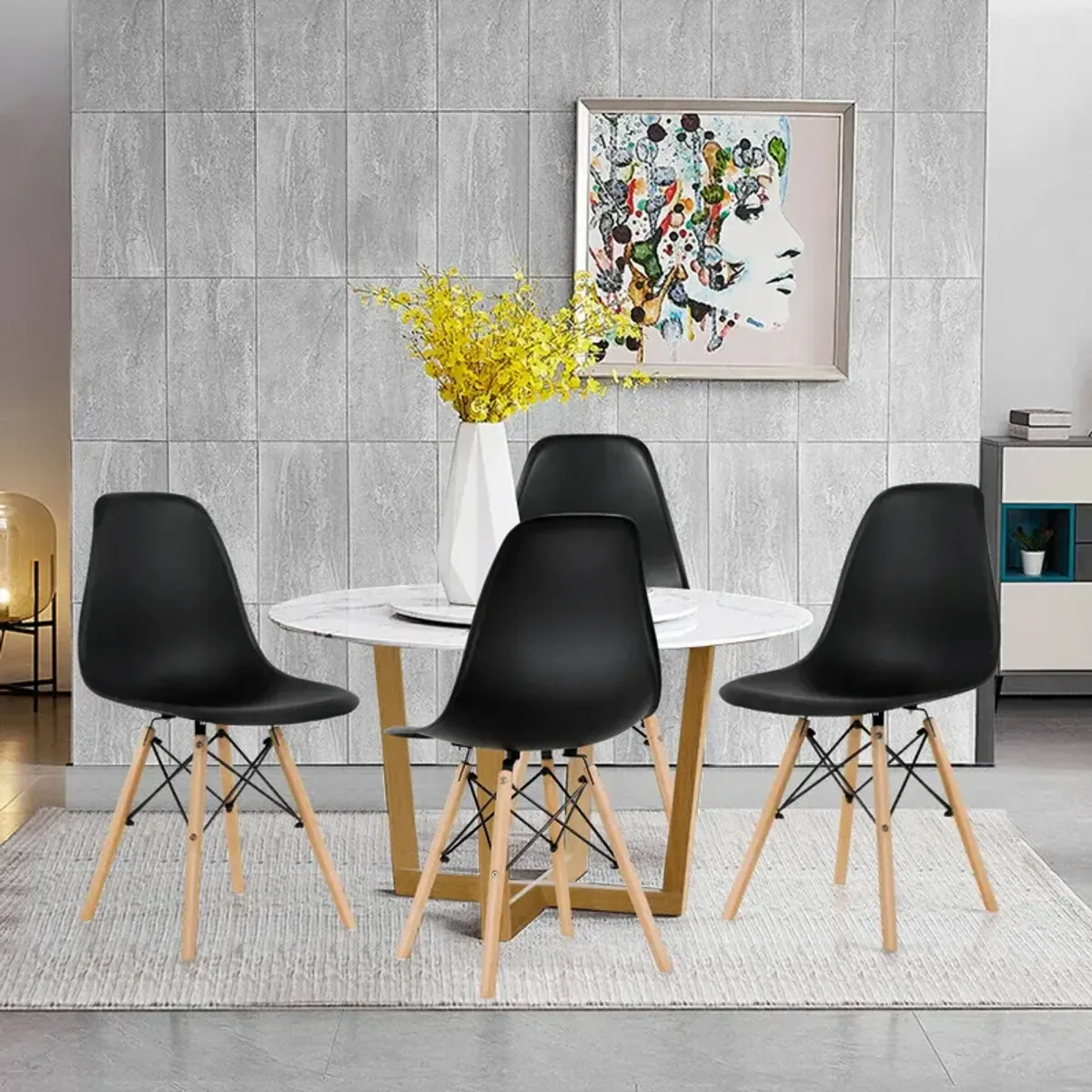 Costway Set of 4 Modern Dining Side Chair Armless Home Office w/ Wood Legs White