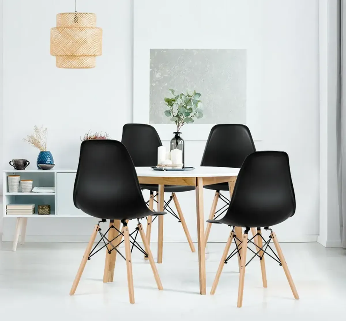 Costway Set of 4 Modern Dining Side Chair Armless Home Office w/ Wood Legs White