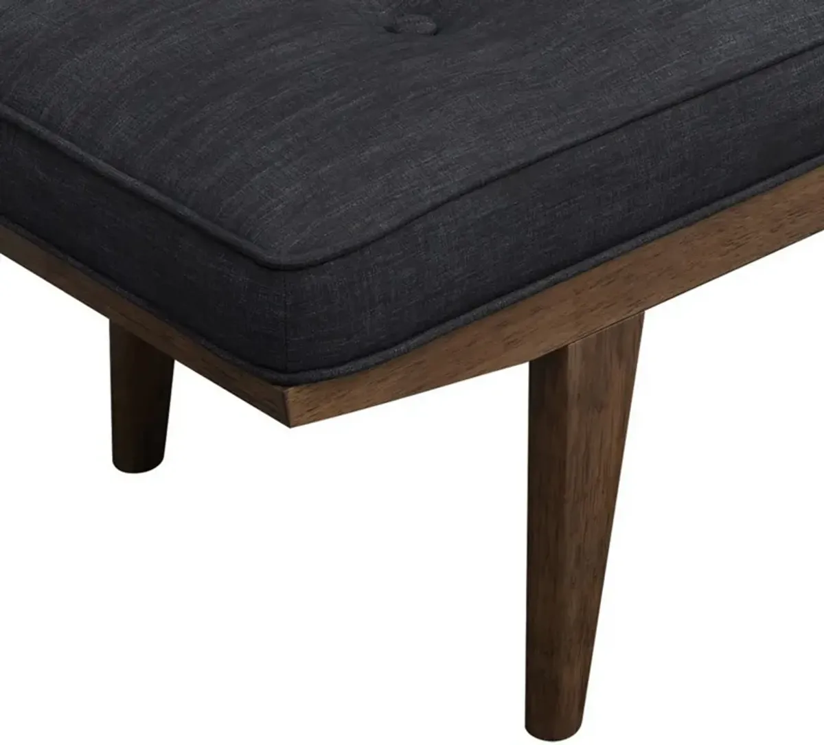 50 Inch Classic Bench, Button Tufted Taupe Fabric, Brown Wood Angled Legs-Benzara