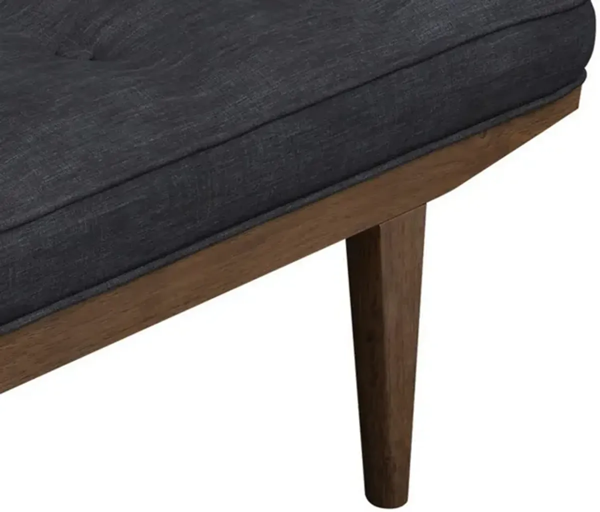 50 Inch Classic Bench, Button Tufted Taupe Fabric, Brown Wood Angled Legs-Benzara