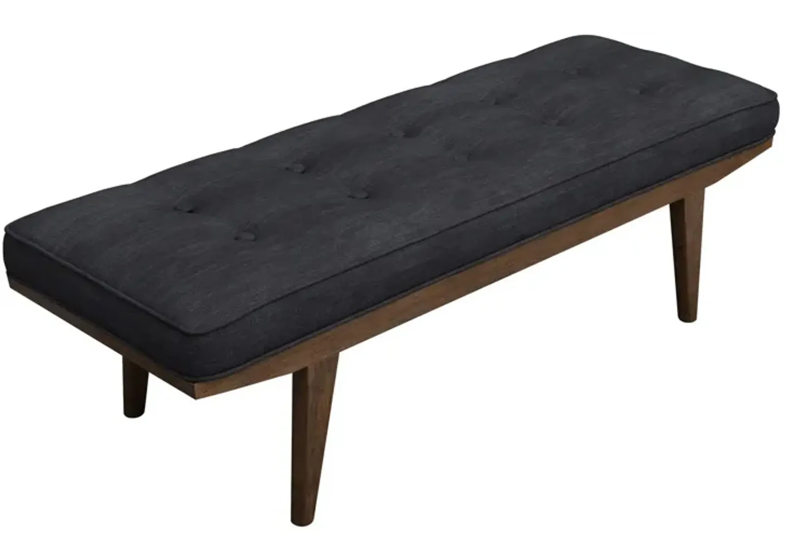 50 Inch Classic Bench, Button Tufted Taupe Fabric, Brown Wood Angled Legs-Benzara