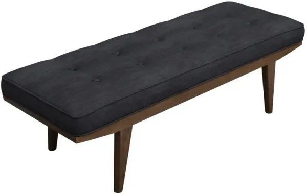 50 Inch Classic Bench, Button Tufted Taupe Fabric, Brown Wood Angled Legs - Benzara