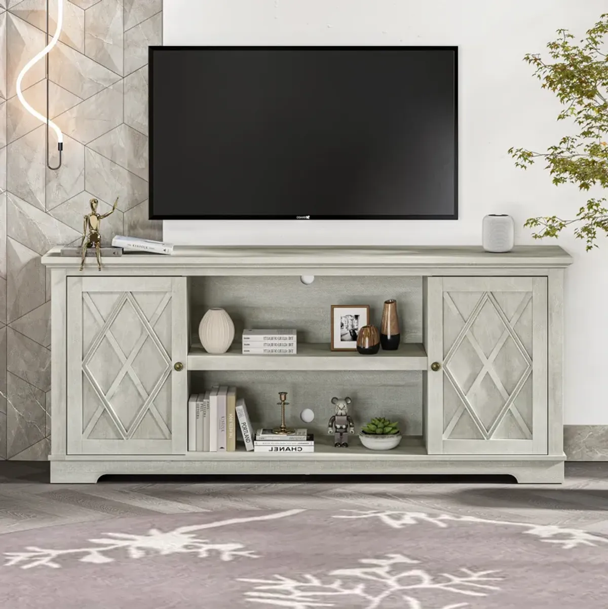 FESTIVO 70" Farmhouse TV Stand Console for TVs up to 75 inch