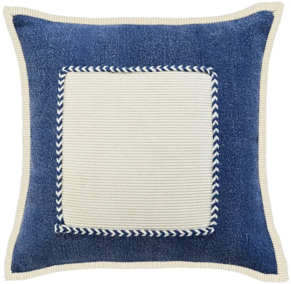 20" Navy Blue and White Braided Frame Square Throw Pillow
