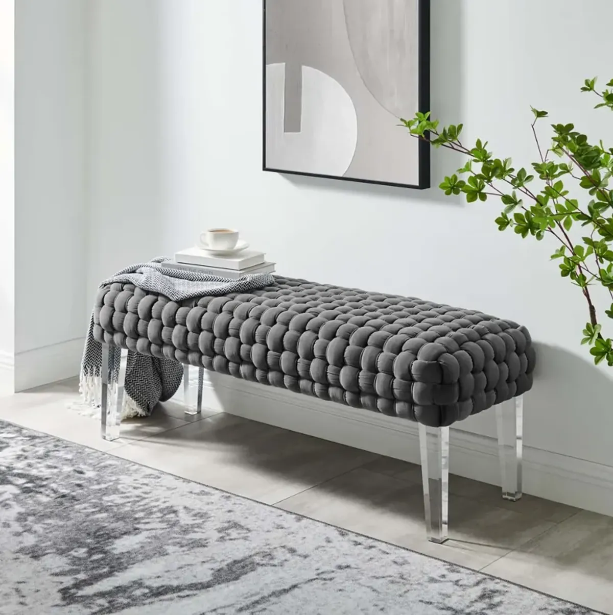 Prologue Woven Performance Velvet Ottoman