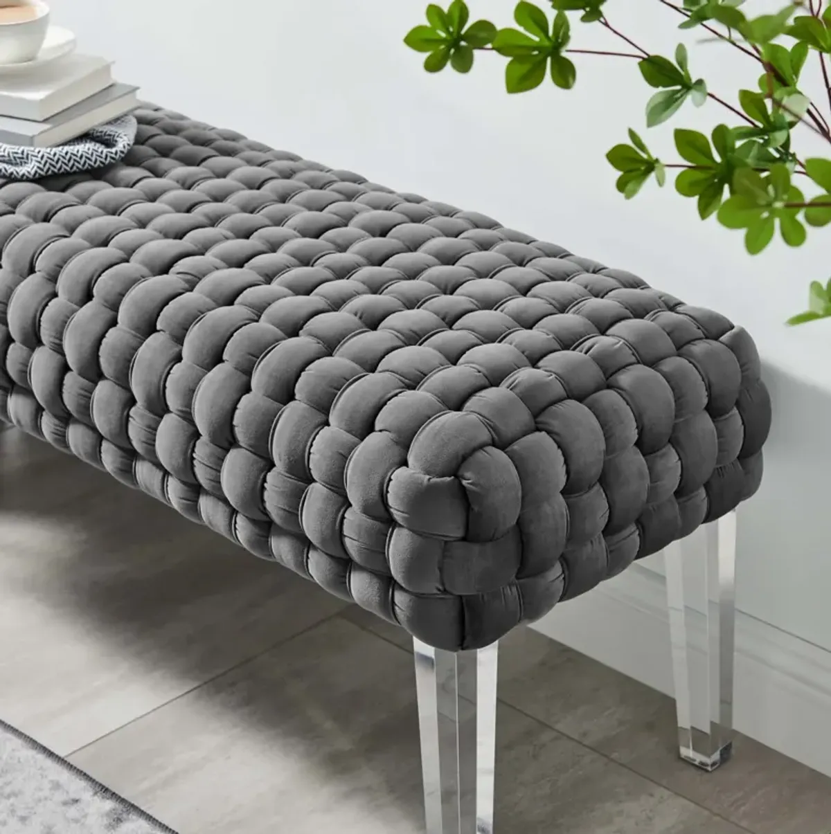 Prologue Woven Performance Velvet Ottoman