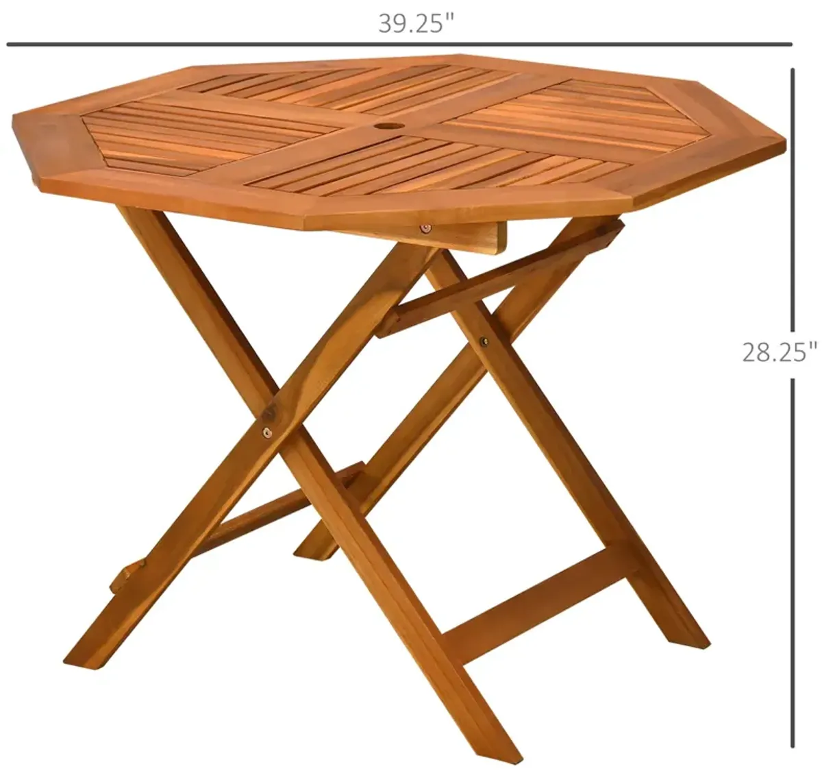 Teak Outdoor Dining: 39" Octagon Acacia Wood Patio Table with Umbrella Hole