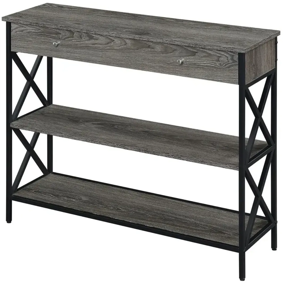 Convenience Concepts Tucson 1 Drawer Console Table, Weathered Gray/Black