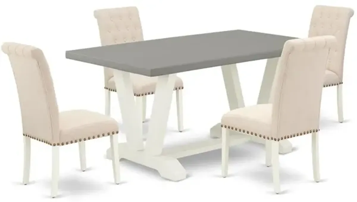 East West Furniture V096BR202-5 5-Pc Stylish Dining Room Table Set a Cement Color Modern Dining Table Top and 4 Lovely Linen Fabric Parson Chairs with Nail Heads and Button Tufted Chair Back, Wire Bru