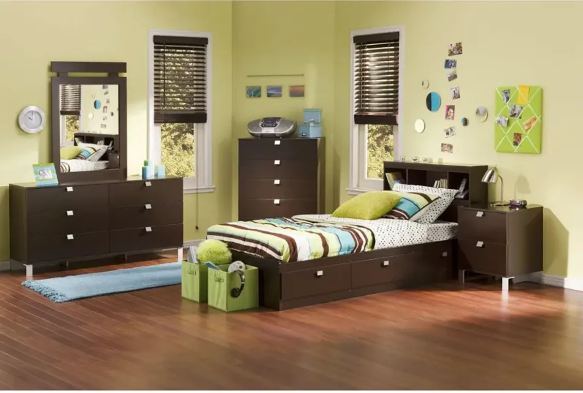 QuikFurn Twin size Contemporary Bookcase Headboard in Chocolate Finish