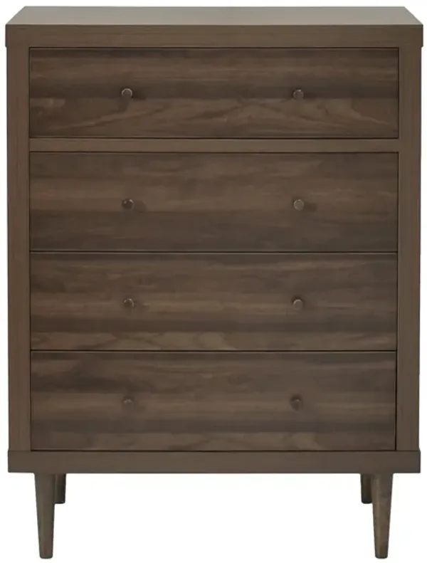 Minie Dresser Chest with 4 Drawers, Rubberwood Legs, Walnut Brown - Benzara