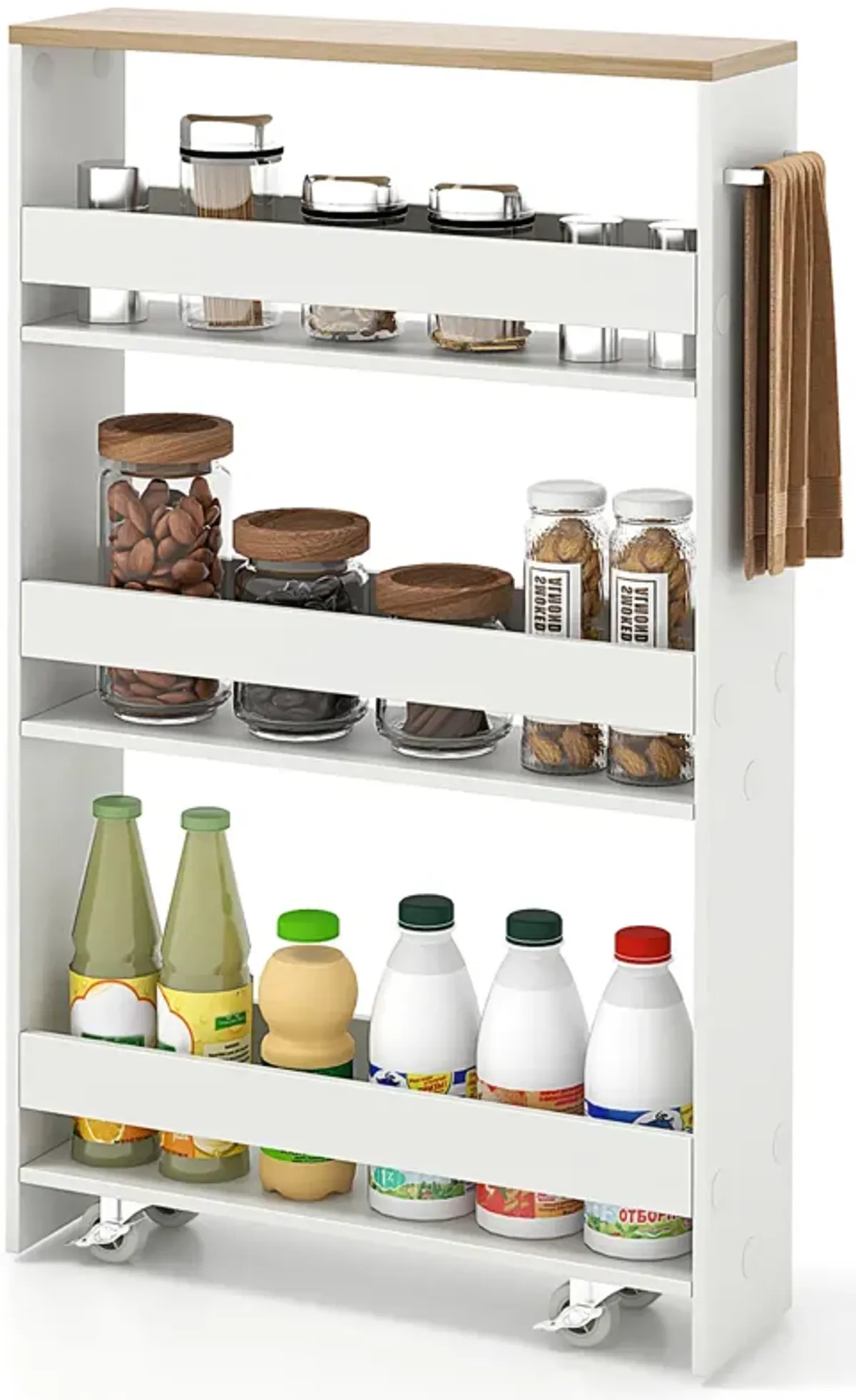 Rolling Kitchen Slim Storage Cart Mobile Shelving Organizer with Handle