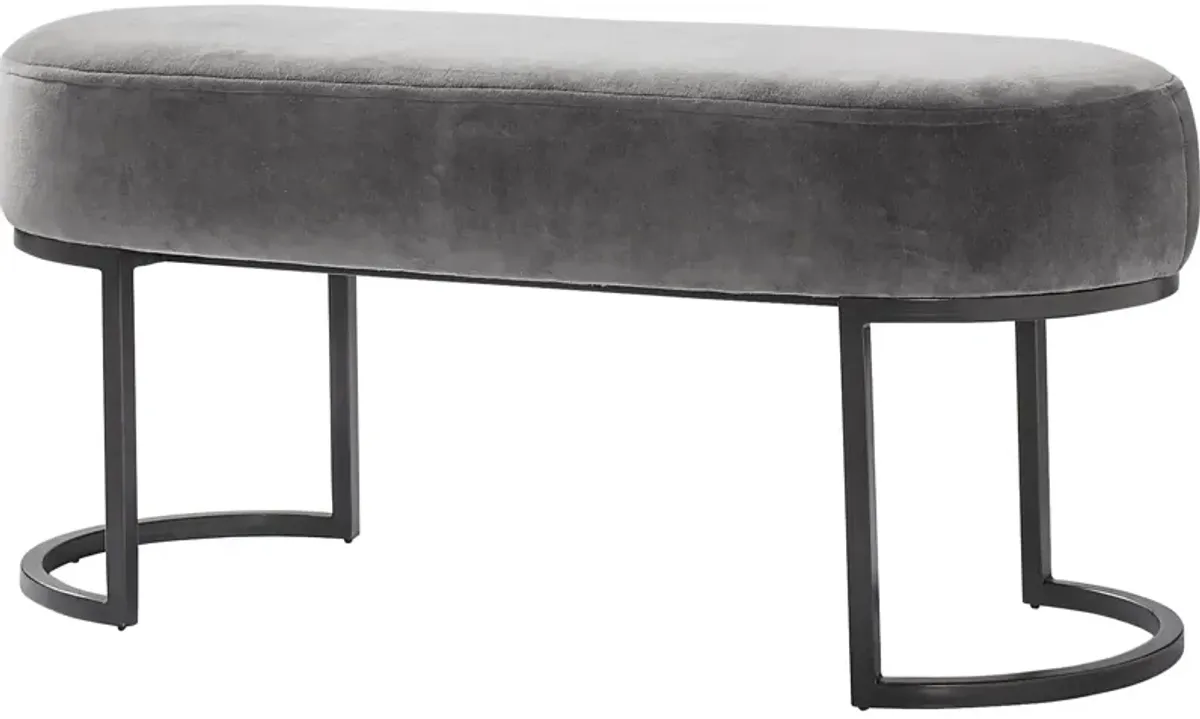 40" Gray and Back Traditional Velvet Oval Bench