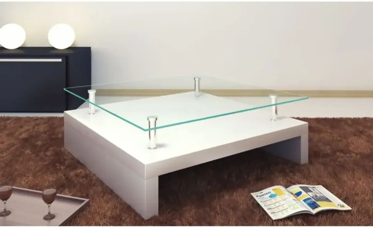 vidaXL Coffee Table with Glass Top White