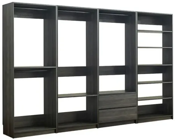 Dee Modular Freestanding Closet System, 4 Hanging Rods, 6 Shelves, Gray  - Benzara