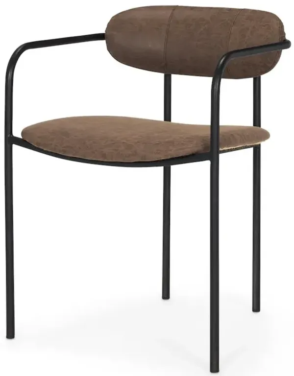 Mercana Furniture & Decor Muted Brown Faux Leather Black Metal Dining Chair