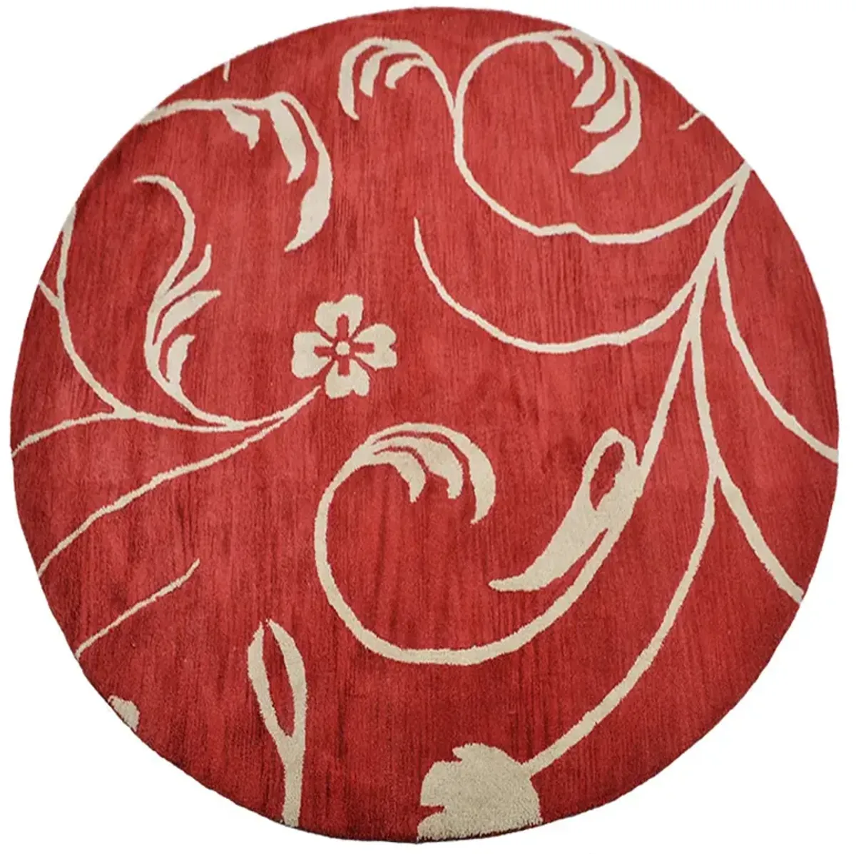 RUGSOTIC CARPETS HAND TUFTED WOOL ECO-FRIENDLY AREA RUGS  - 8'x8', Round Shape, Red & Beige, Floral Modern Design, High Pile Thick Handmade Anti Skid Area Rugs for Living Room, Bed Room (K00733)