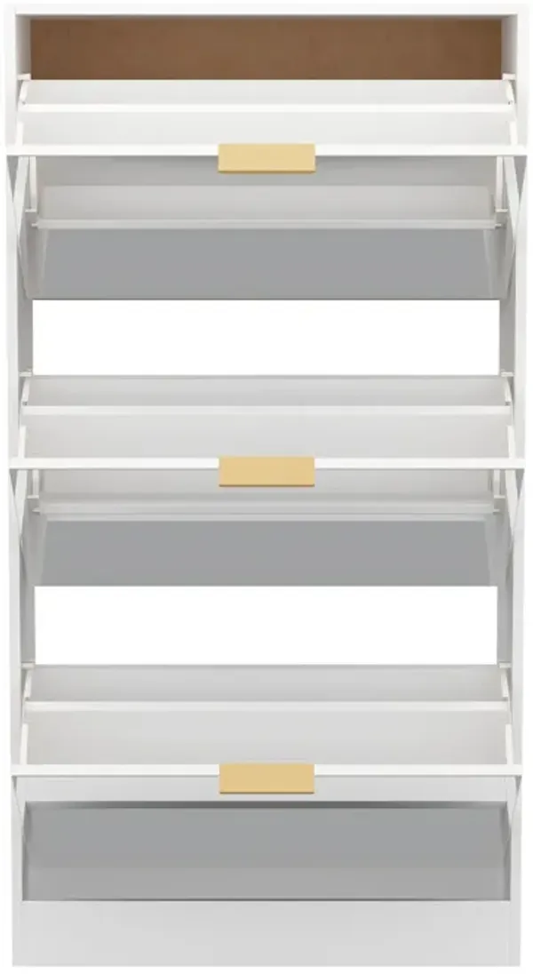 Modern Shoe Storage Cabinet with 3 Drawers & Mirror, Wood 3-Tier Shoe Rack Organizer for Entryway, Bedroom & Hallway (22.4”W x 9.6”D x 42.1”H)