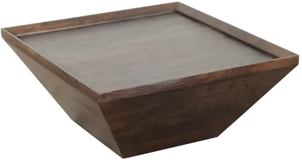 36 Inch Square Shape Acacia Wood Coffee Table with Trapezoid Base, Brown-Benzara