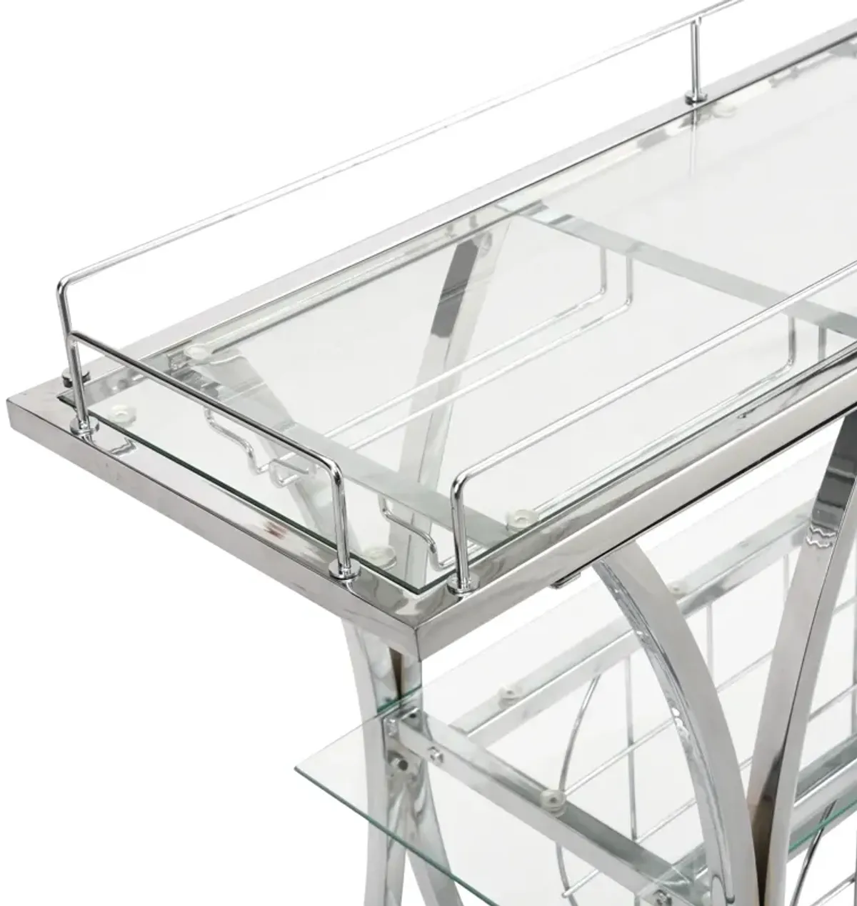 Contemporary Chrome Bar Cart With Wine Rack Silver Modern Glass Metal Frame Wine Storage