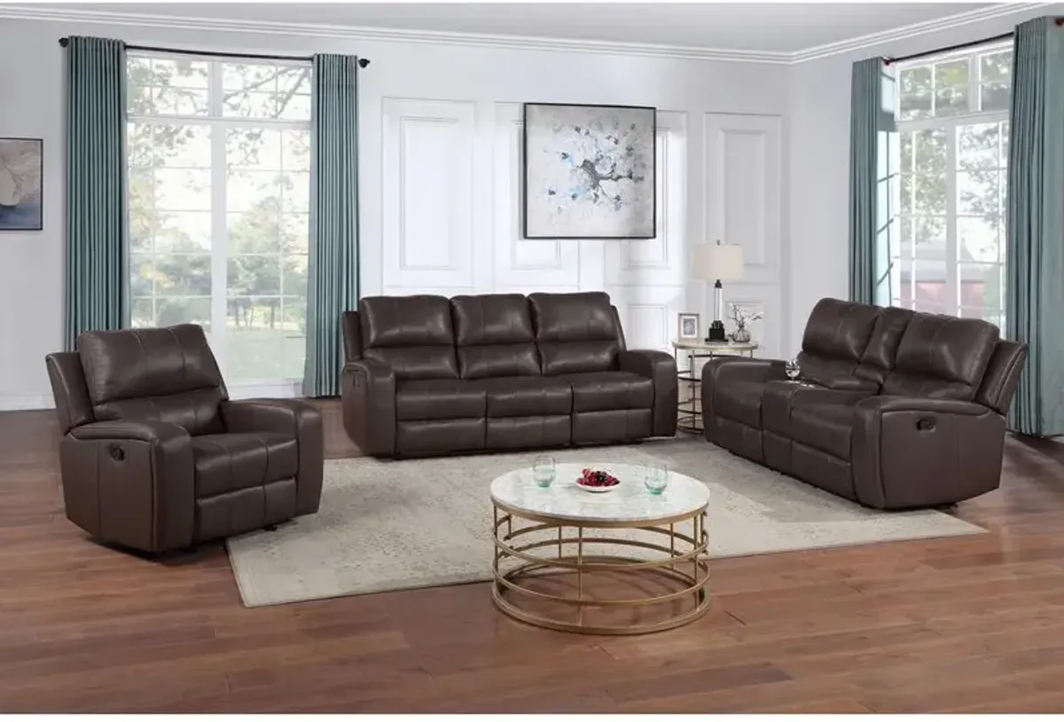 New Classic Furniture Linton Leather Sofa W/Dual Recliner-Brown