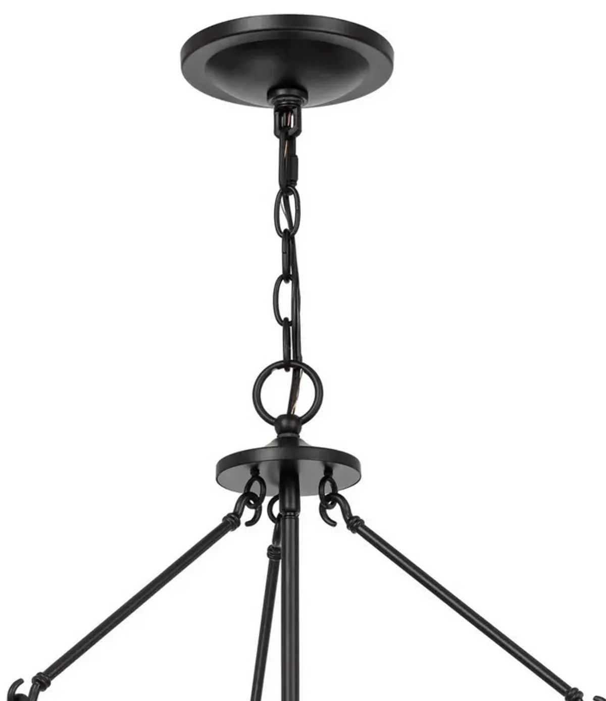 Chandelier with Metal Bird Cage Pendulum Design, Black-Benzara