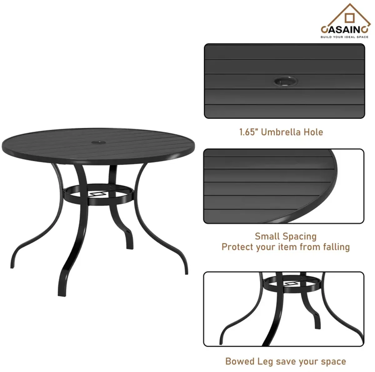 Round Outdoor Dining Table 40-in W x 40-in L with Umbrella Hole