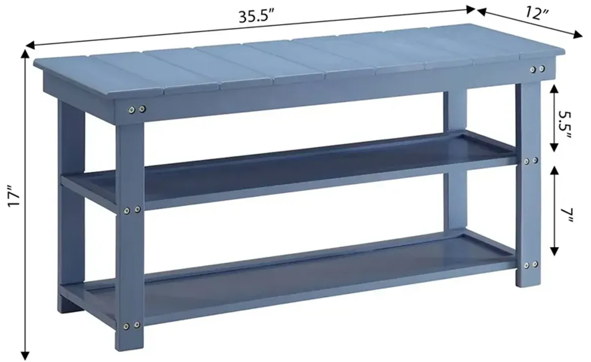 QuikFurn Blue Wood 2-Shelf Shoe Rack Storage Bench - 150 lbs. Weight Capacity