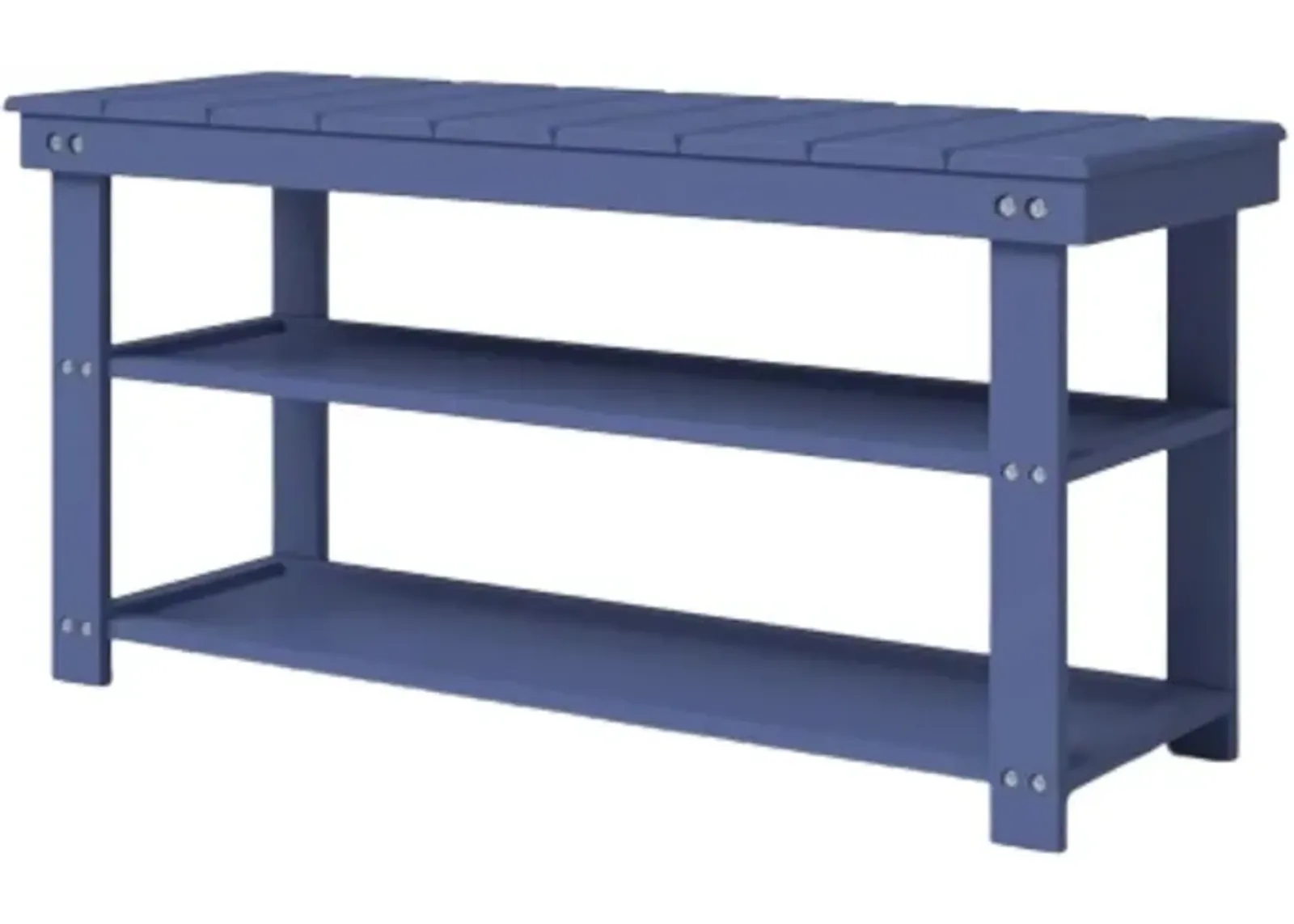 QuikFurn Blue Wood 2-Shelf Shoe Rack Storage Bench - 150 lbs. Weight Capacity