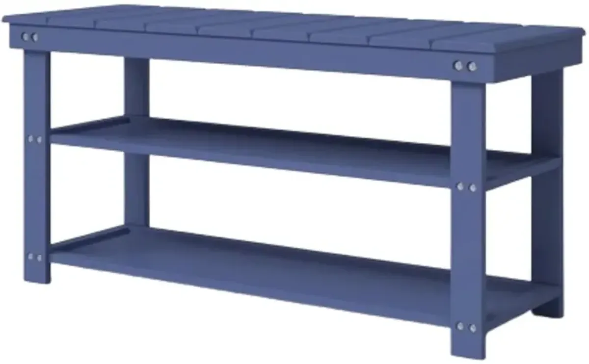 QuikFurn Blue Wood 2-Shelf Shoe Rack Storage Bench - 150 lbs. Weight Capacity