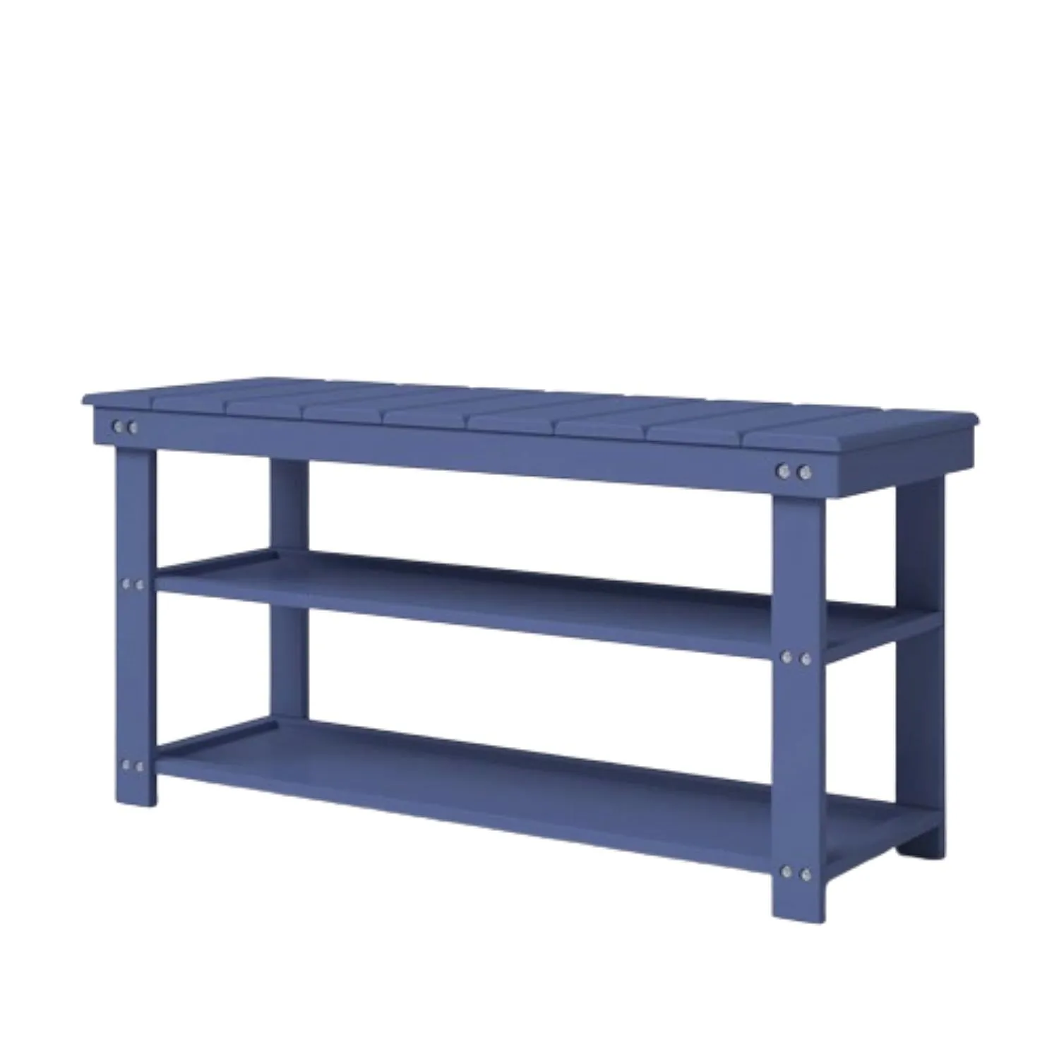 QuikFurn Blue Wood 2-Shelf Shoe Rack Storage Bench - 150 lbs. Weight Capacity