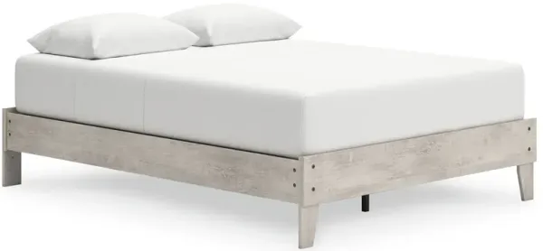 Shawn Queen Size Minimalist Platform Bed, Light Gray Wood, Low Profile - Benzara