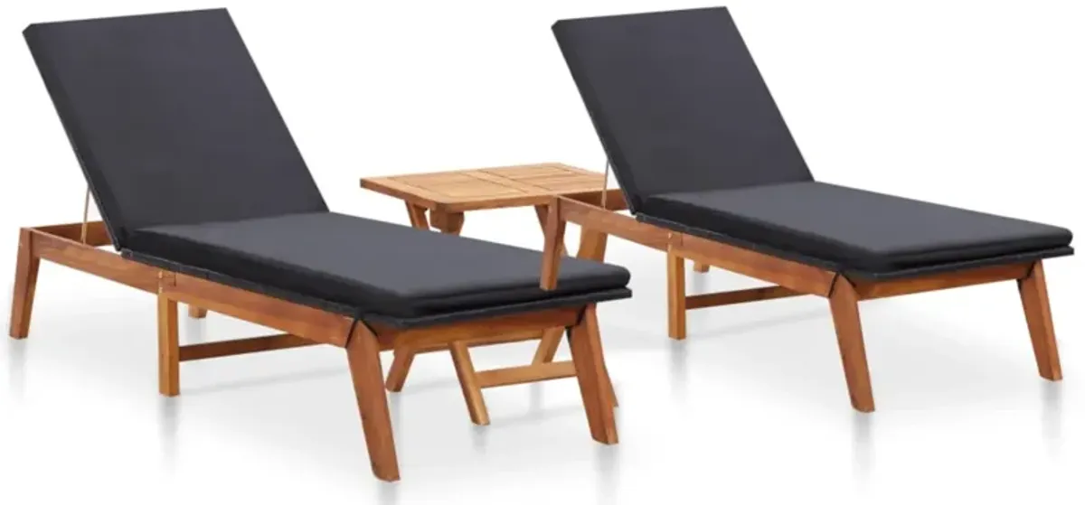 vidaXL Sun Loungers 2 pcs with Table Poly Rattan and Solid Acacia Wood