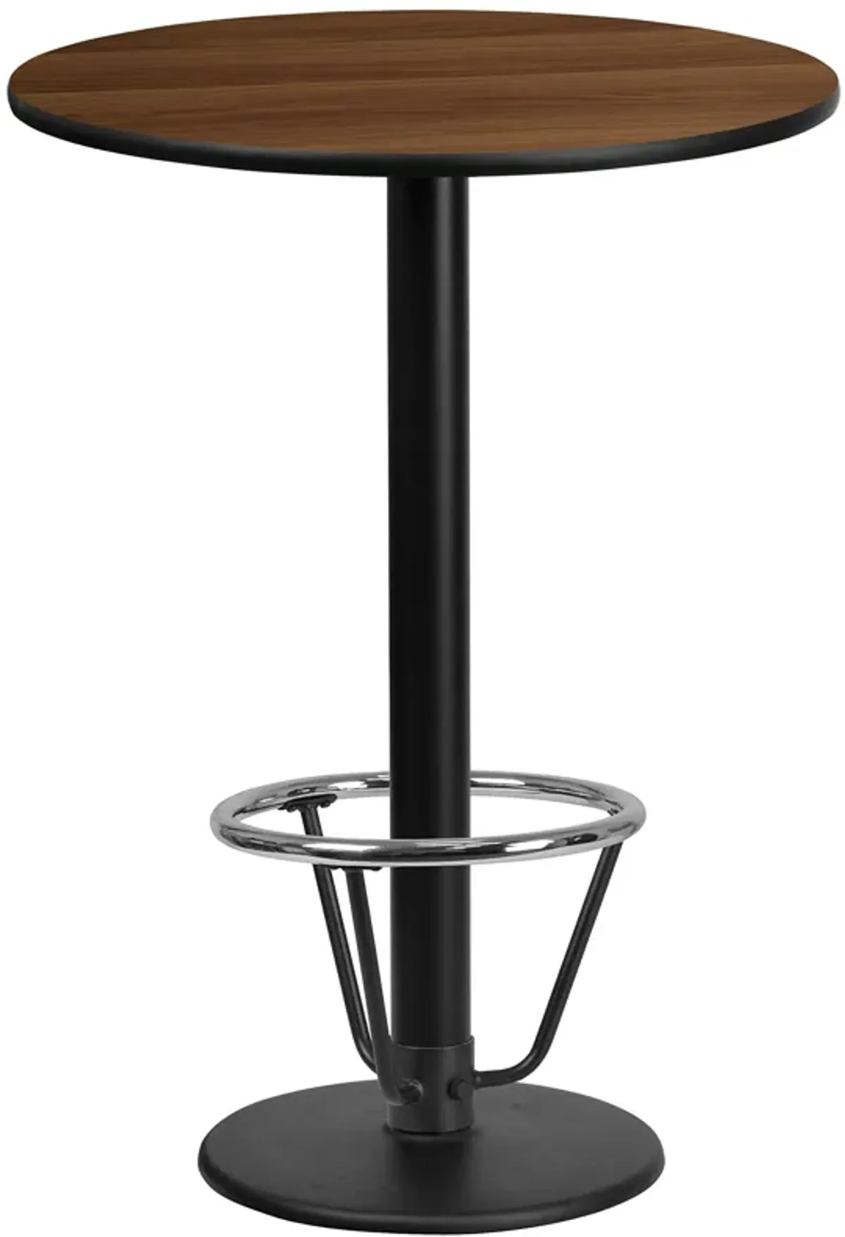 Flash Furniture Stiles 24'' Round Walnut Laminate Table Top with 18'' Round Bar Height Table Base and Foot Ring