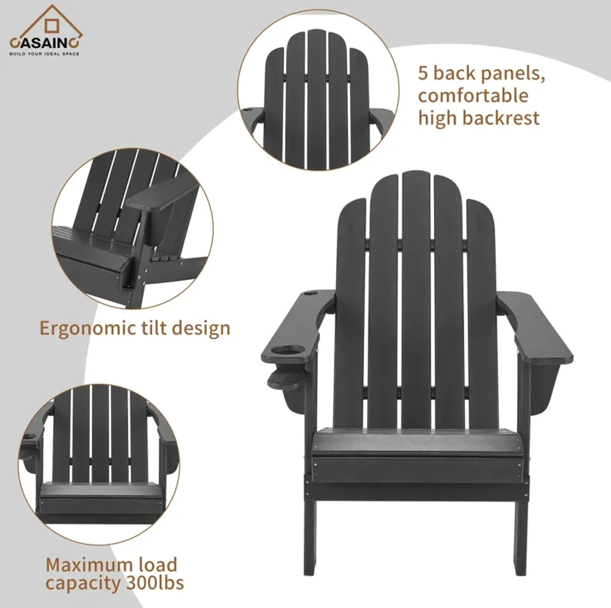 Traditional Curveback Plastic Patio Adirondack Chair with Cup Holder and umbrella holder Outdoor