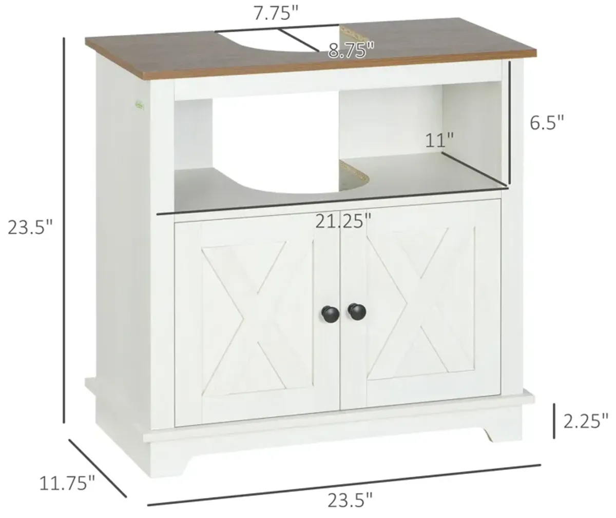 White Bathroom Storage: Pedestal Vanity Cabinet with 2 Doors & Shelves