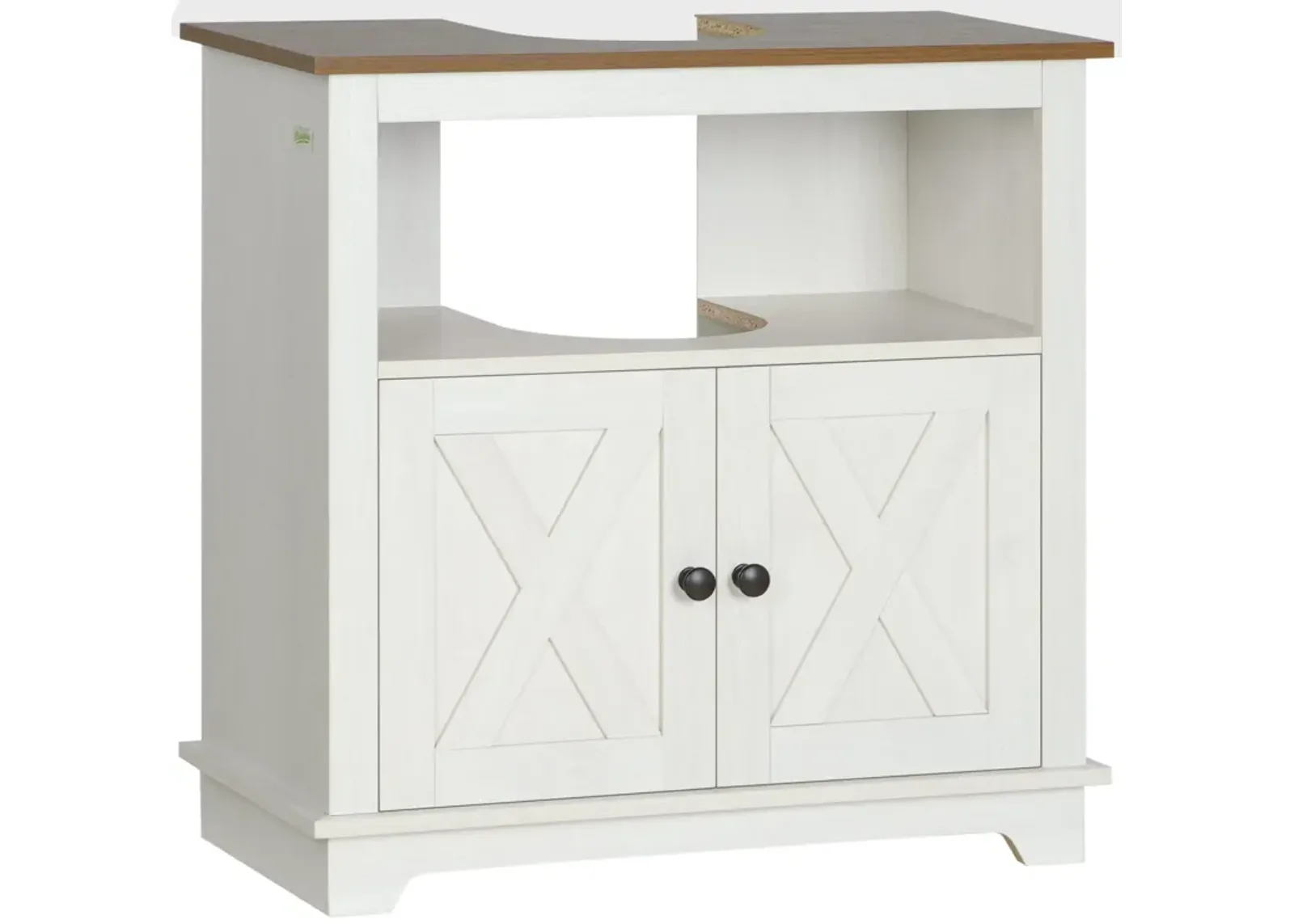 White Bathroom Storage: Pedestal Vanity Cabinet with 2 Doors & Shelves