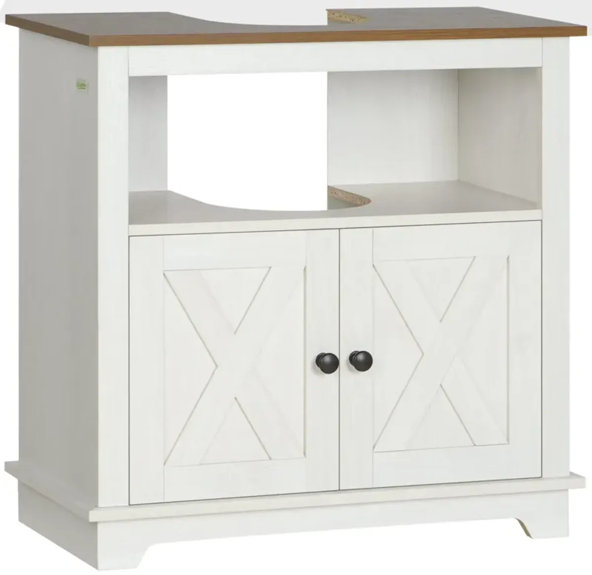 White Bathroom Storage: Pedestal Vanity Cabinet with 2 Doors & Shelves