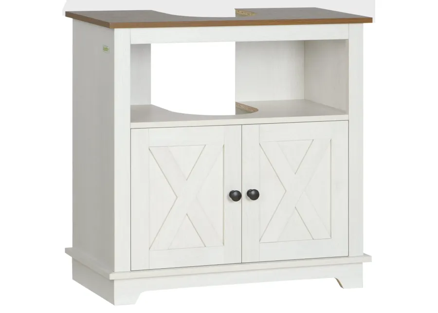 White Bathroom Storage: Pedestal Vanity Cabinet with 2 Doors & Shelves