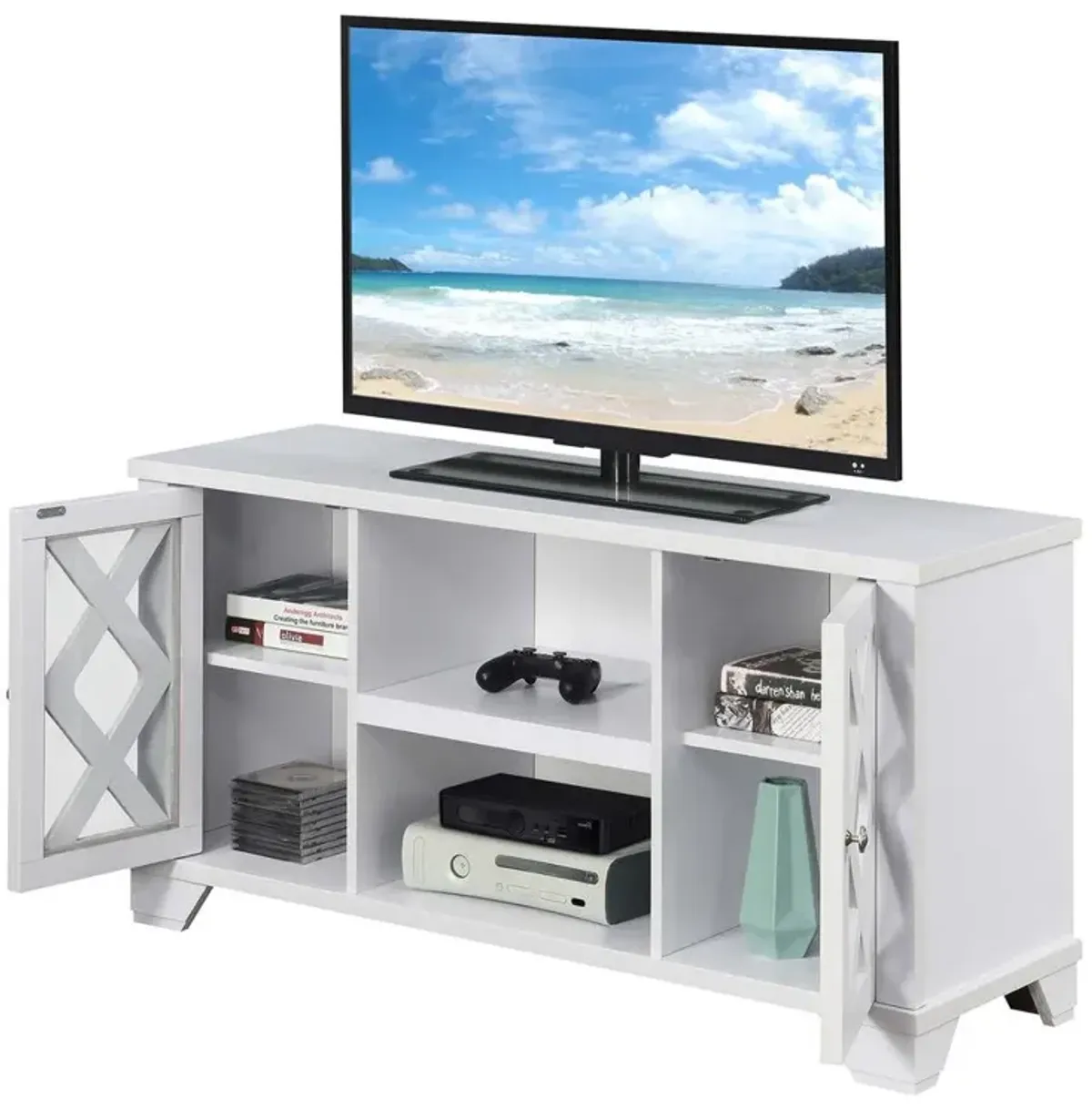 Convenience Concepts Gateway TV Stand with Storage Cabinets and Shelves, White