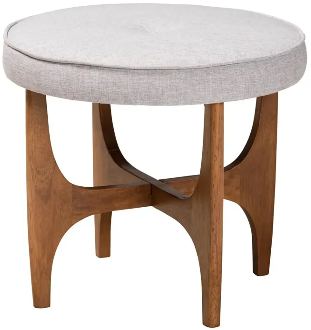 Baxton Studio Theo Japandi Greyish Beige Fabric and Walnut Brown Finished Wood Ottoman Footstool