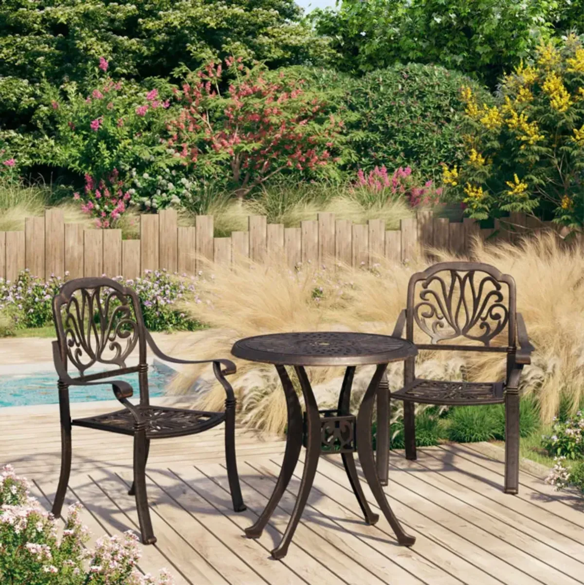 vidaXL 3 Piece Bistro Set Cast Aluminum Bronze