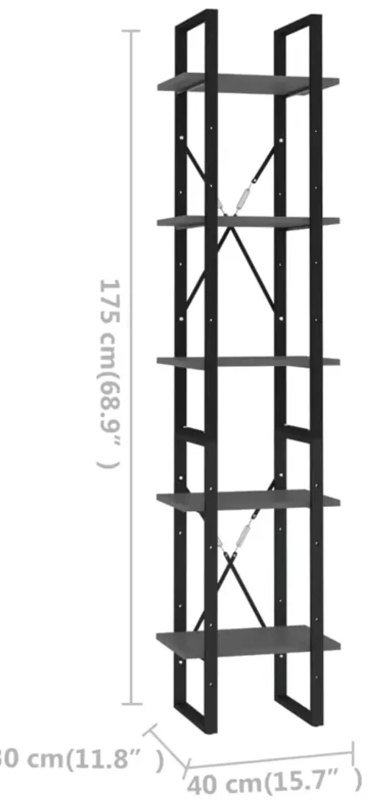 vidaXL Bookshelf, Book Cabinet with 5 Doors Bookcase, Storage Shelf for Office Living Room, Freestanding Shelving Unit, Modern, Gray Engineered Wood