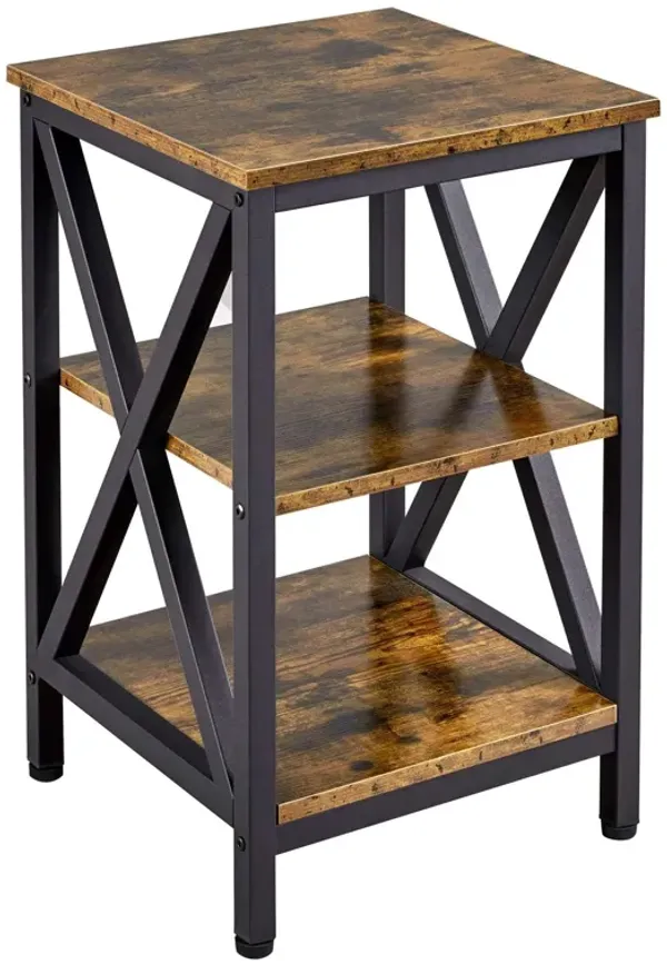 Yaheetech Industrial End Tables, 3-Tier Side Tables with Storage Shelves for Living Room, X Design Sofa Tables, Strong Metal Fra