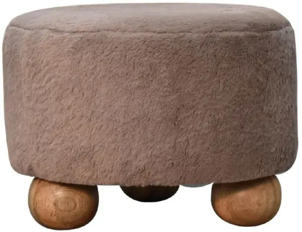 Artisan Furniture Solid Wood Mocha Faux Fur Round Ball Footstool