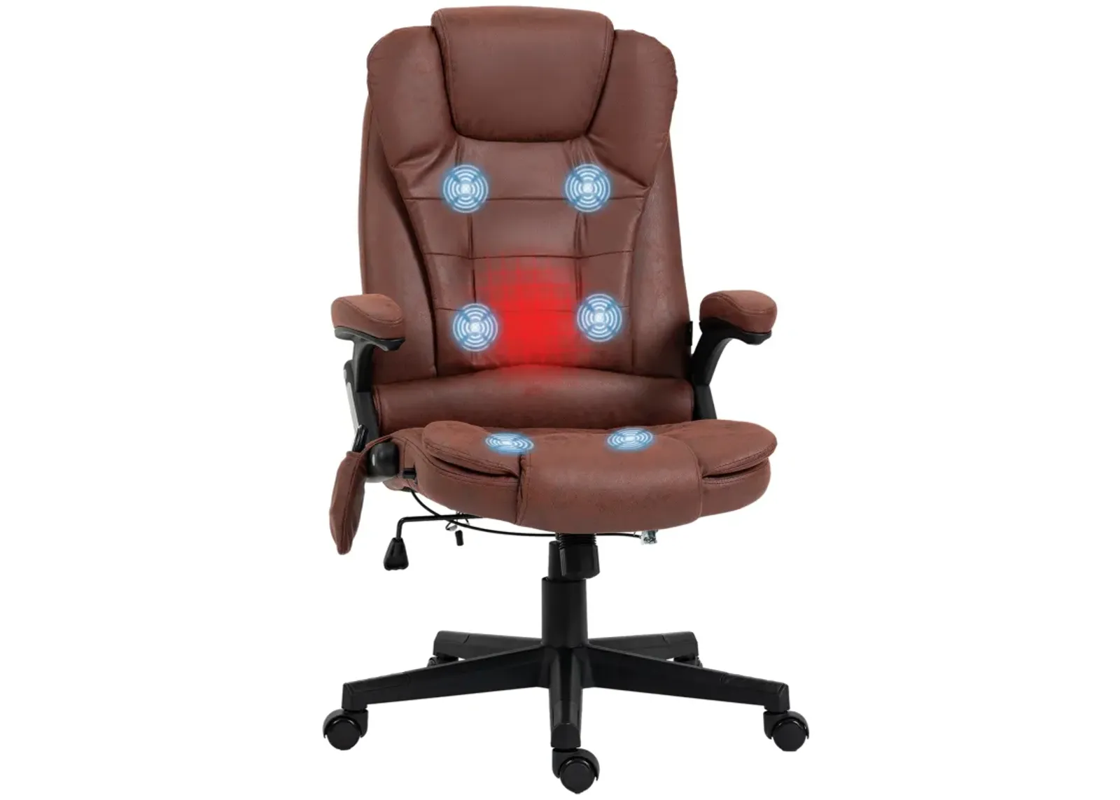 HOMCOM 6 Point Vibrating Massage Office Chair with Heat, Microfiber High Back Executive Office Chair with Reclining Backrest, Padded Armrests and Remote, Red