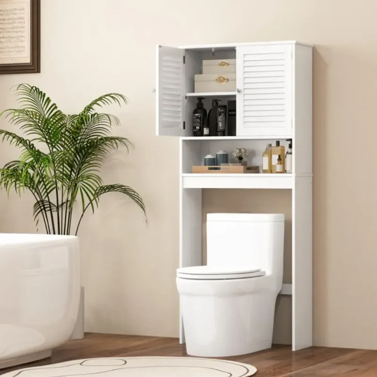 Hivvago Over The Toilet Storage Cabinet with Double Doors and Adjustable Shelf