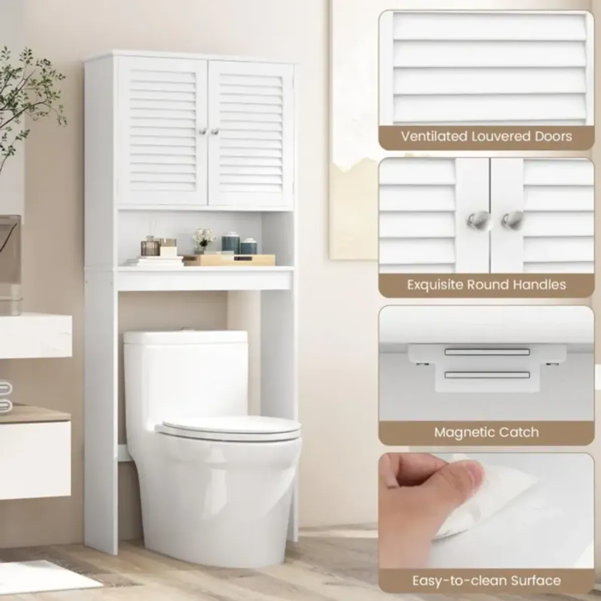 Hivvago Over The Toilet Storage Cabinet with Double Doors and Adjustable Shelf