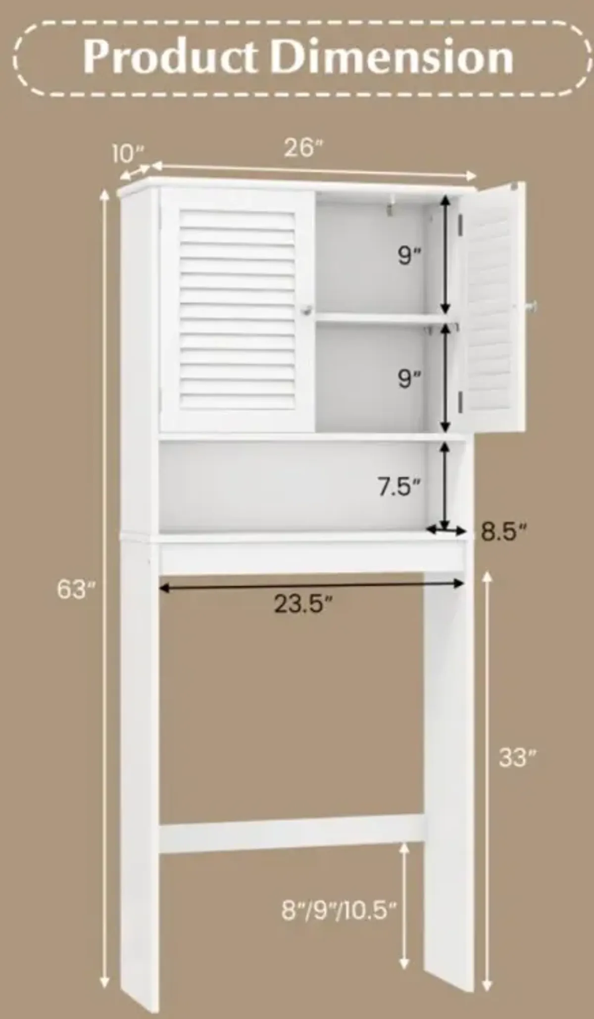 Hivvago Over The Toilet Storage Cabinet with Double Doors and Adjustable Shelf